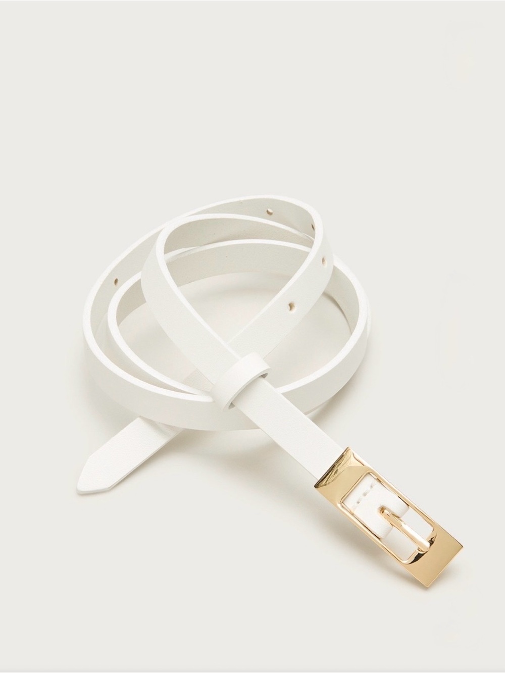 J. Crew White Italian Leather Slim Belt with Gold Buckle